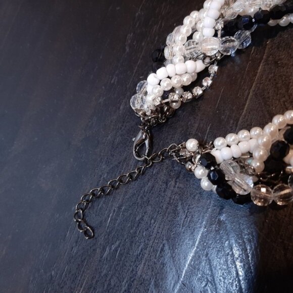 3/$20 Twisted Multi Strand Beaded Statement Necklace Pearl Rhinestone Gunmetal - Picture 13 of 13